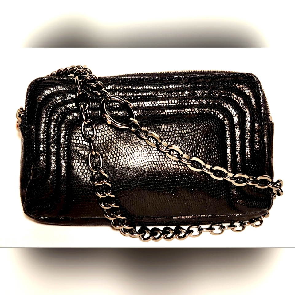 Nwot! Henri Bendel Black Crossbody Or Satchel With Gunmetal Chain Strap